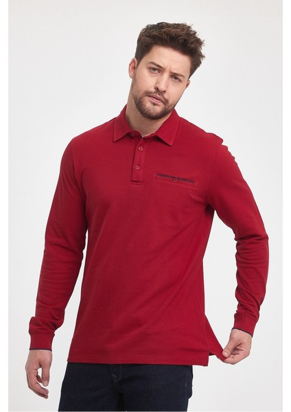 Erkek Uzun Basic Polo Yaka Cepli Düz Sarı Sweatshirt