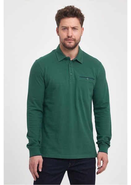Erkek Uzun Basic Polo Yaka Cepli Düz Sarı Sweatshirt modelleri