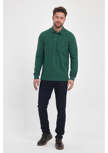 Erkek Uzun Basic Polo Yaka Cepli Düz Sarı Sweatshirt indirimleri