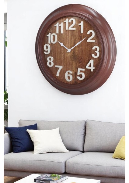 Premium Serisi Modern Tasarım 75 cm Ev ve Ofis Duvar Saati Rakamlı Kahverengi