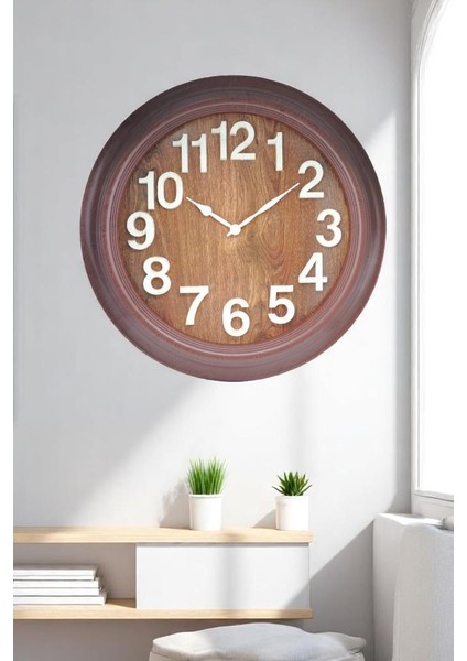Premium Serisi Modern Tasarım 75 cm Ev ve Ofis Duvar Saati Rakamlı Kahverengi