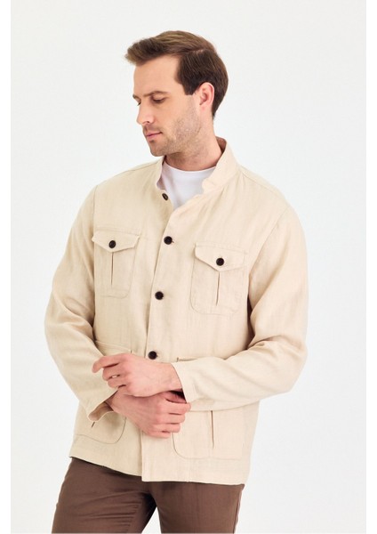 Erkek Kahverengi %100 Keten Kaşındırmaz Yazlık Çok Cepli Ceket indirimleri