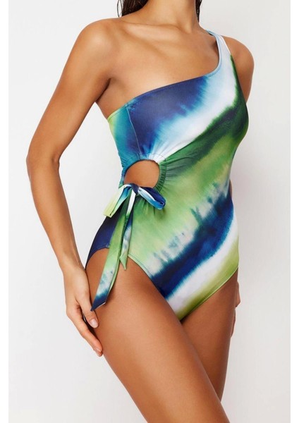 Kadın Moda Atma Kap Askılı Brief Yaka Çizgili Tek Omuz Bağlamalı High Leg Regular Mayo modelleri