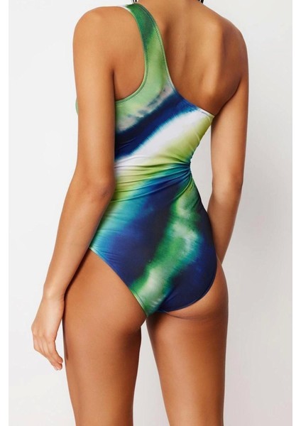 Kadın Moda Atma Kap Askılı Brief Yaka Çizgili Tek Omuz Bağlamalı High Leg Regular Mayo fırsatları