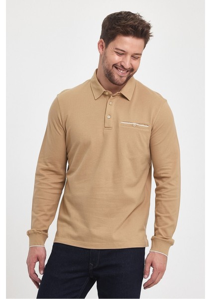 Erkek Uzun Basic Polo Yaka Cepli Düz Sarı Sweatshirt fırsatları