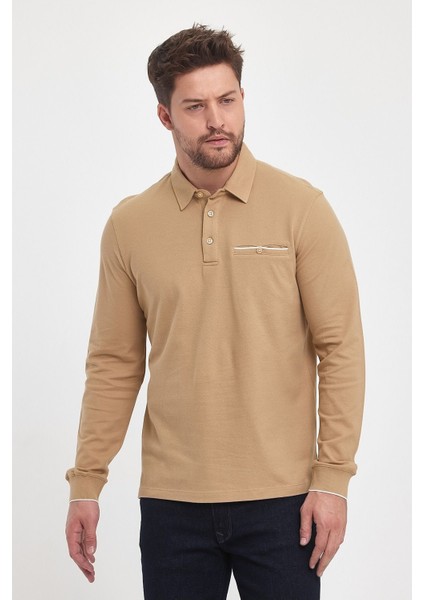 Erkek Uzun Basic Polo Yaka Cepli Düz Sarı Sweatshirt indirimleri