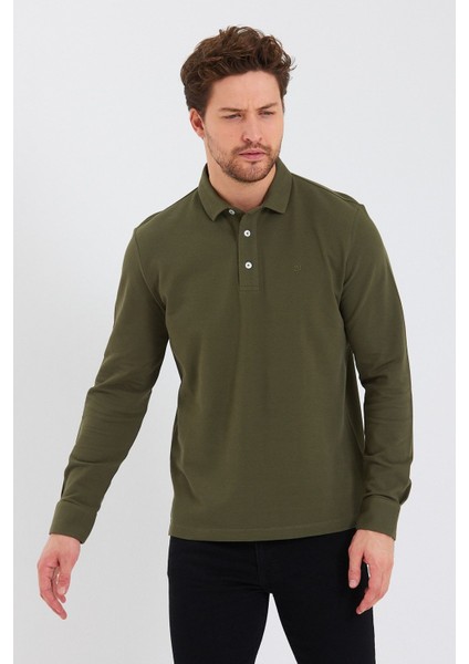 Erkek Polo Yaka Comfort Uzun Kollu Basic Vişne Tişört