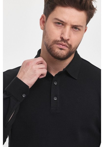 Erkek Basic Uzun Polo Yaka Bol Siyah Siyah Sweatshirt fiyatları