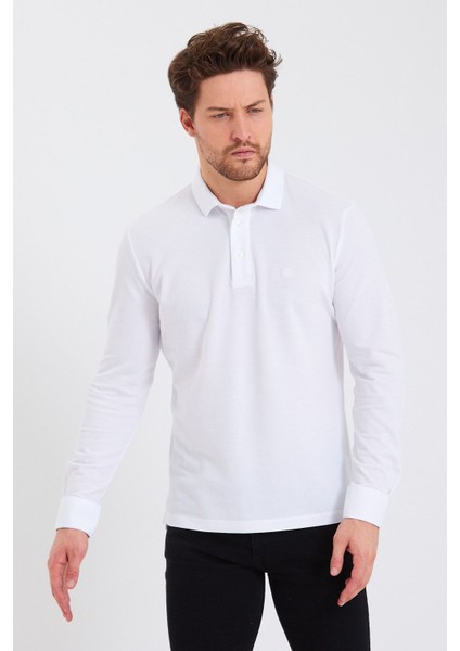 Erkek Polo Yaka Comfort Uzun Kollu Basic Vişne Tişört