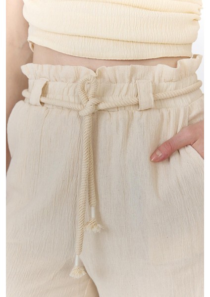 Natural %100 Pamuk Astarlı Yüksek Bel Bağlamalı Kemer Detaylı PANTOLON6941 fırsatları