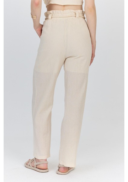 Natural %100 Pamuk Astarlı Yüksek Bel Bağlamalı Kemer Detaylı PANTOLON6941 indirimleri