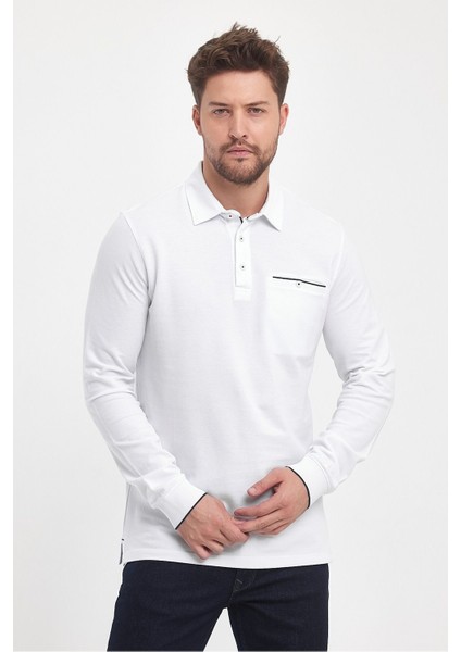 Erkek Uzun Basic Polo Yaka Cepli Düz Sarı Sweatshirt