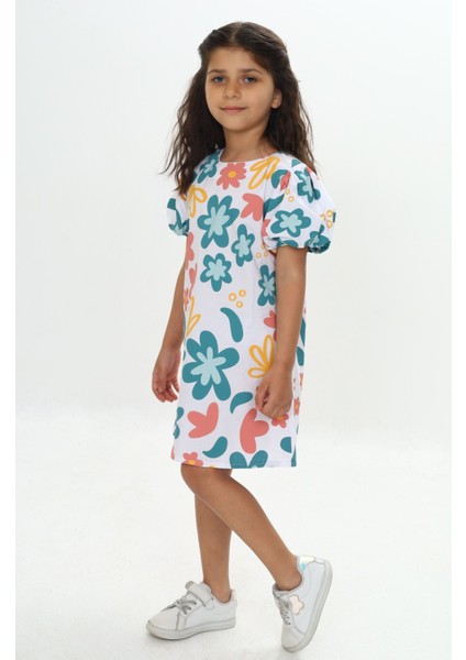 Kız Çocuk Komple Çiçek Baskılı Elbise