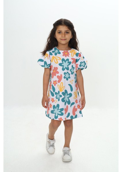 Kız Çocuk Komple Çiçek Baskılı Elbise modelleri