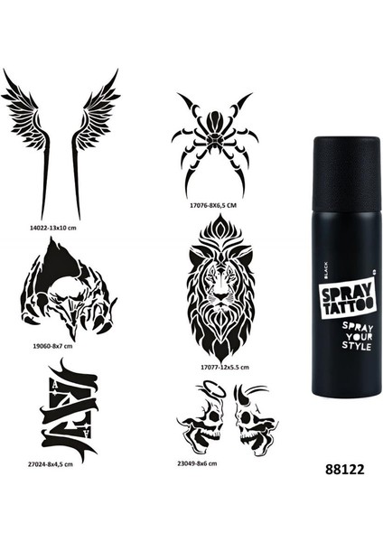 Hırçın Tasarımlar Spray Tattoo Geçici Dövme Yapma Seti Dark Siyah