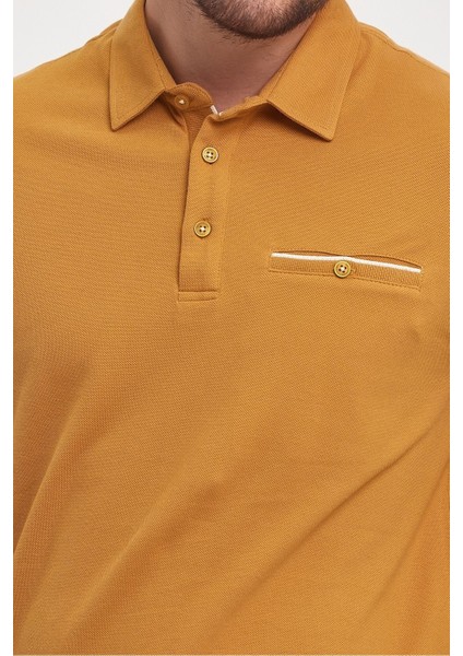 Erkek Uzun Basic Polo Yaka Cepli Düz Sarı Sweatshirt fiyatları