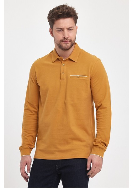 Erkek Uzun Basic Polo Yaka Cepli Düz Sarı Sweatshirt fırsatları