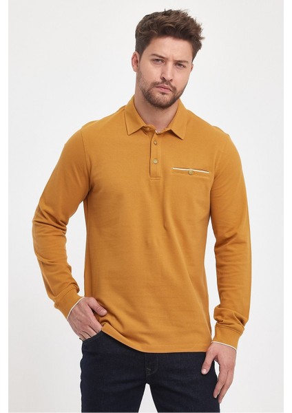 Erkek Uzun Basic Polo Yaka Cepli Düz Sarı Sweatshirt indirimleri