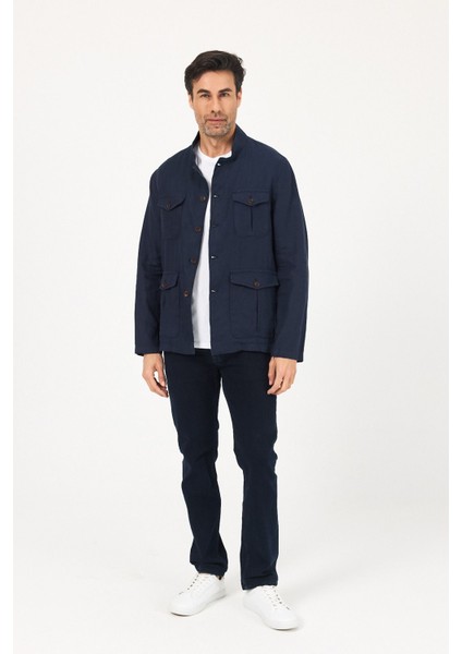 Erkek Kahverengi %100 Keten Kaşındırmaz Yazlık Çok Cepli Ceket