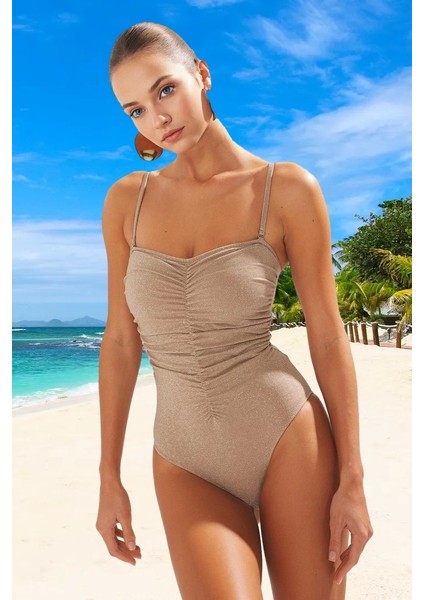 Yüzme Kıyafeti Simli Tasarım Mayo Esnek Kumaş Havuz Mayosu Klora Dayanıklı Hızlı Kuruyan