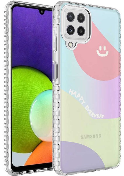 Galaxy M32 Kılıf Airbag Kenarlı Renkli Desenli Silikon F10T Elegans Kapak-No7