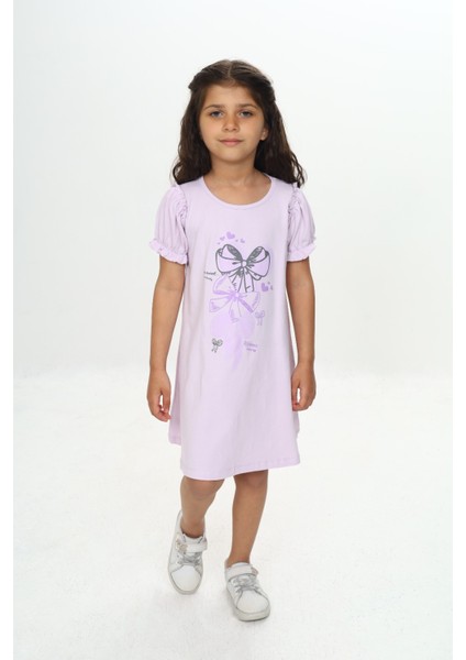 Kız Çocuk Fiyonk Baskılı Elbise