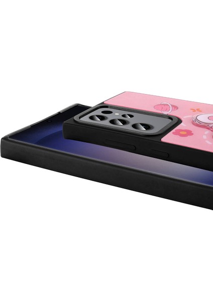 Galaxy S23 Ultra Kılıf Parlayan Kabartmalı Ikonik Figürlü F10T Amas Silikon Kapak-Pembe