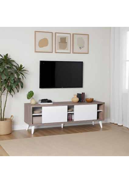 Retro Wide Slide Tv Sehpası - Latte - Soft Beyaz