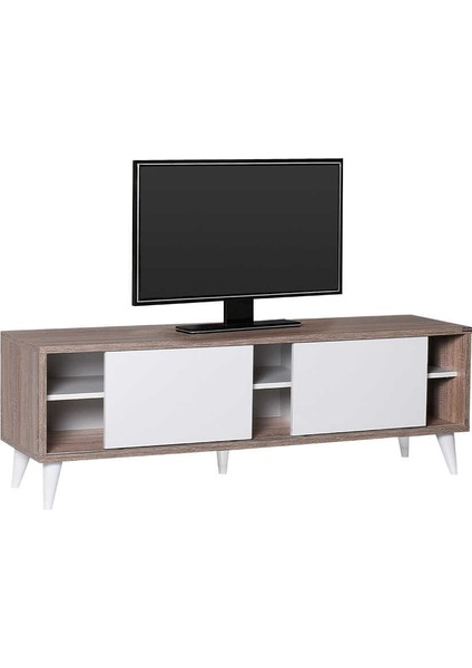 Retro Wide Slide Tv Sehpası - Latte - Soft Beyaz