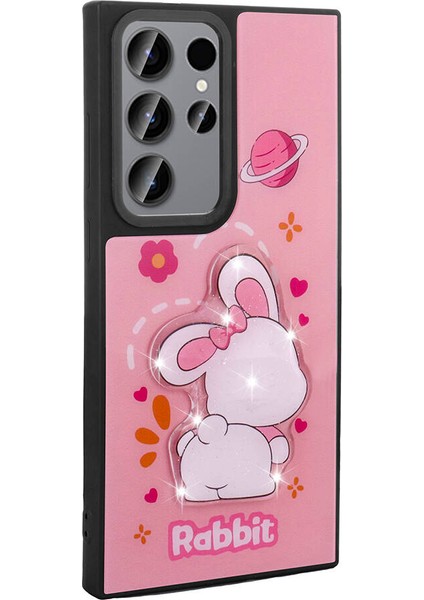 Galaxy S23 Ultra Kılıf Parlayan Kabartmalı Ikonik Figürlü F10T Amas Silikon Kapak-Pembe