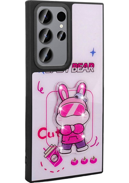 Galaxy S23 Ultra Kılıf Parlayan Kabartmalı Ikonik Figürlü F10T Amas Silikon Kapak-Pembe