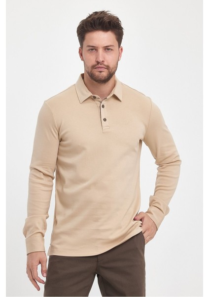 Erkek Basic Uzun Polo Yaka Bol Siyah Siyah Sweatshirt