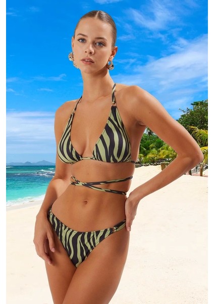 Bağlamalı Tasarım Bikini Takımı Klora Dayanıklı Plaj ve Havuz Için Premium Kalite