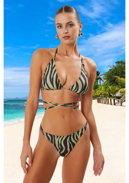 Bağlamalı Tasarım Bikini Takımı Klora Dayanıklı Plaj ve Havuz Için Premium Kalite fiyatları