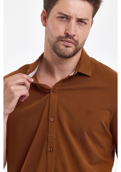 Erkek Polo Yaka Kısa Kollu Düğmeli Bol Bakır Gömlek fiyatları