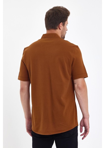 Erkek Polo Yaka Kısa Kollu Düğmeli Bol Bakır Gömlek indirimleri