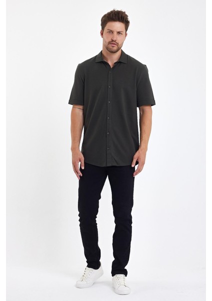 Erkek Polo Yaka Kısa Kollu Düğmeli Bol Bakır Gömlek modelleri