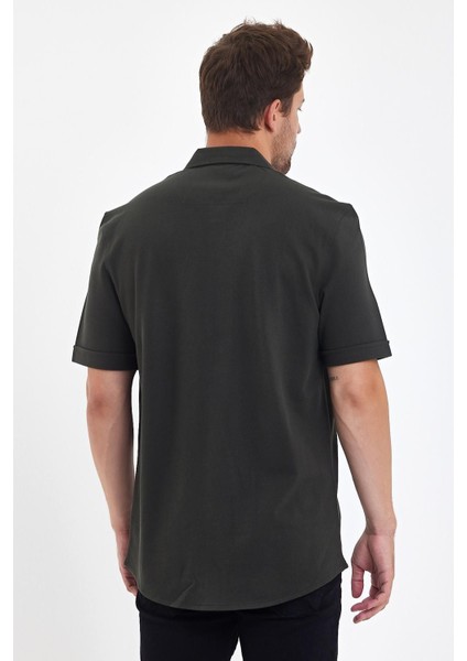 Erkek Polo Yaka Kısa Kollu Düğmeli Bol Bakır Gömlek indirimleri