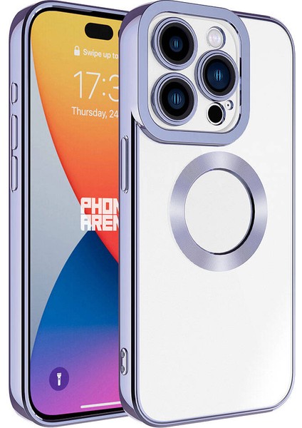 Apple iPhone 15 Pro Max Kılıf Kamera Korumalı Logo Gösteren F10T Omega Kapak-Lila