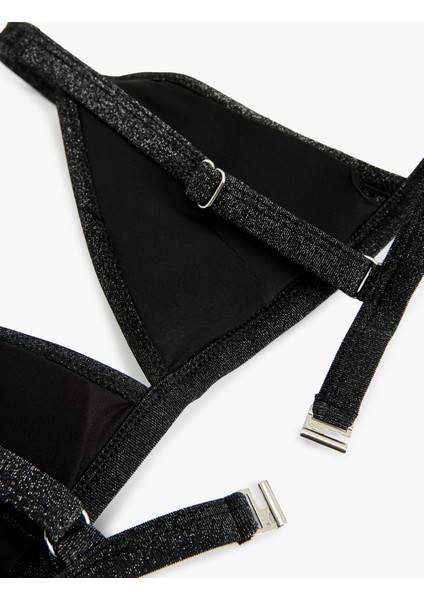 Simli Derin V Yaka Bralet Bikini Üstü