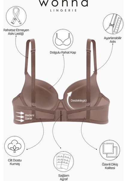 Mia - Dolgulu Push Up, Kusursuz Lifting Toparlayıcı Sütyen - Bronz Kahve - 2529
