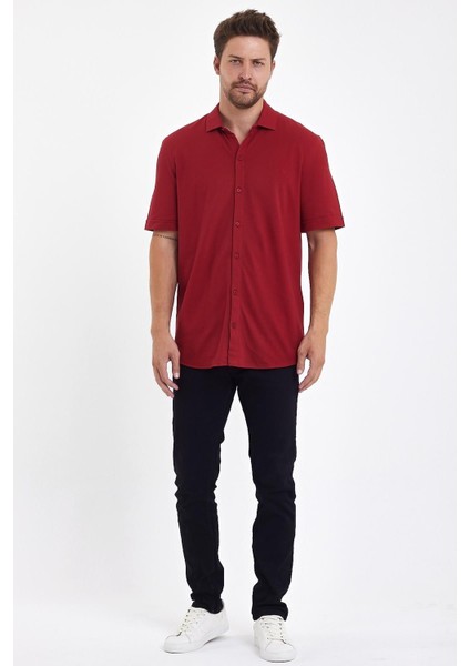 Erkek Polo Yaka Kısa Kollu Düğmeli Bol Bakır Gömlek modelleri