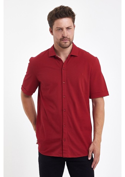 Erkek Polo Yaka Kısa Kollu Düğmeli Bol Bakır Gömlek fırsatları