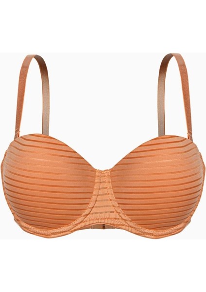 2512 Hardal Push Up Dolgulu Çizgili Kumaş Straplez Sütyen