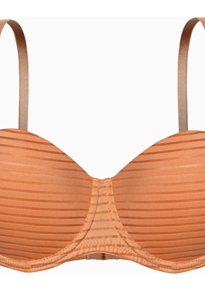 2512 Hardal Push Up Dolgulu Çizgili Kumaş Straplez Sütyen modelleri