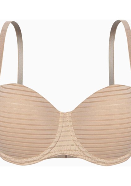 2512 Açık Kahve Push Up Dolgulu Çizgili Kumaş Straplez Sütyen