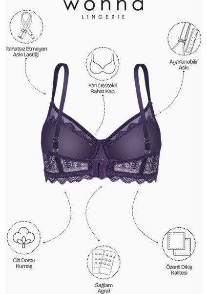 Dantelli Minimizer Sütyen Külot Takım - Yarı Sünger Destekli, Balenli - Fashion - 2483 - Mor modelleri