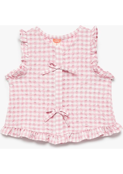 Bisiklet Yaka Kolsuz Fiyonklu Pötikare Bluz