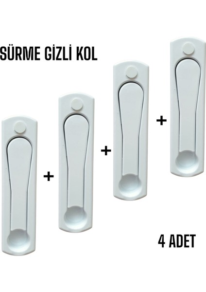Sürme Pvc Gizli Kol 4 Adet -Beyaz Renk - Sürme Pencere & Kapı Sistemleri Için - Dayanıklı ve Estetik