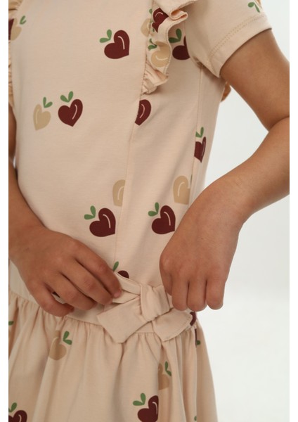 Kız Çocuk Fiyonklu Kalp Baskılı Elbise modelleri